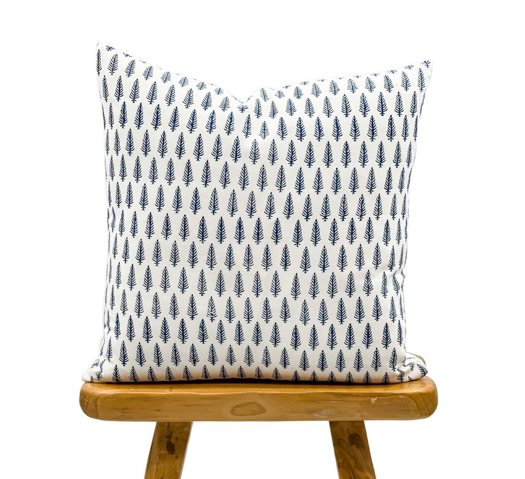 White and Blue Pillow, Neutral Pillow Cover, Indigo Blue Block Printed ...