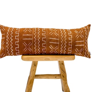 Extra long Bolster Pillow Cover, African Mudcloth Pillow Cover, Extra Long Lumbar Pillow, Rust Brown Long Pillow Cover