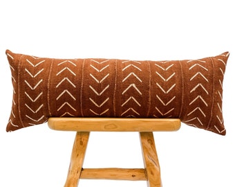Extra long Bolster Pillow Cover, African Mudcloth Pillow Cover, Extra Long Lumbar Pillow, Rust Brown Long Pillow Cover