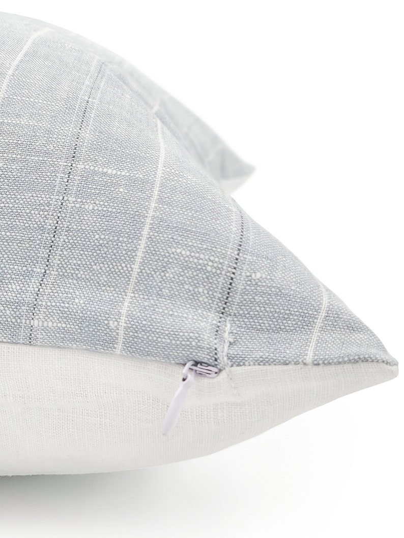 Blue Linen Striped Decorative Pillow Cover // Sofa Lumbar Pillow Cover Cushion Cover image 2