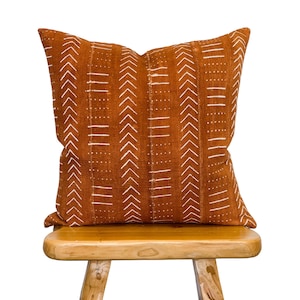 Authentic African Pillow Handwoven Mudcloth Pillow Rust with Cream Abstract pattern Pillow Cover| Throw Pillow cover 22x22