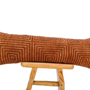 Extra long Bolster Pillow, African Mudcloth Pillow Cover, Extra Long Lumbar Pillow, Long Pillow Rust and cream Cushion