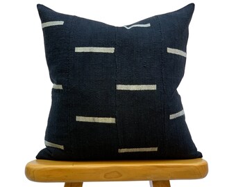 Authentic African Pillow, Black Mudcloth Pillow, Black Pillow Cover with white lines, Throw Pillow cover, Cushion 20x20