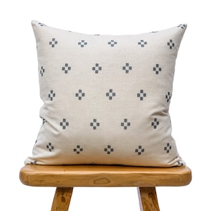 White and Blue grey Dot Hmong Pillow,  Native Cotton Pillow Cover, Beige Cotton Batik Pillow, Modern Farmhouse Pillow, Boho Tribal Pillow