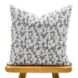 Designer Floral Print on Natural Linen Pillow Cover, Indigo Blue  and White Pillow cover, Boho Pillow, Floral Throw pillow cover