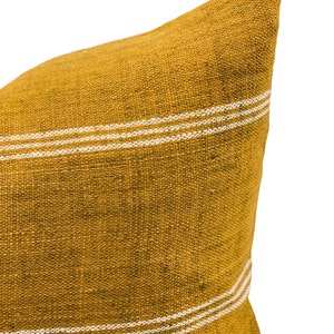 Vintage Indian Wool Pillow Cover, Mustard Wool Pillow, Yellow Saffron and White Pillow Cover 22x22, Farmhouse pillow, High End pillow image 3