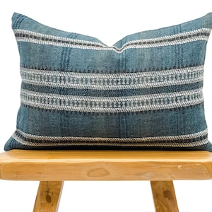 Lumbar Pillow Cover, Indian Wool Pillow Cover, Teal Blue Wool Pillow, Blue striped Pillow Cover 14x20, Lumbar Pillow 14x20, Farmhouse pillow