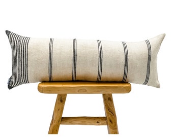 Extra Long Lumbar Pillow Cover, Indian Wool Pillow Cover, White Wool Pillow, White and Black Pillow Cover 14x36, Bolster Pillow, Farmhouse