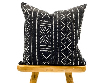 Black Mudcloth Pillow 20x20, Black with white Mudcloth Pillow Cover, African Pillow Covers Black and White, Ethnic Pillow Covers Tribal