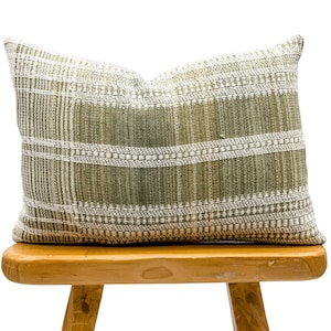 Lumbar Pillow Cover, Indian Wool Pillow Cover, Beige Green Wool Pillow, Light olive Green-tan and White Pillow, Modern Farmhouse pillow