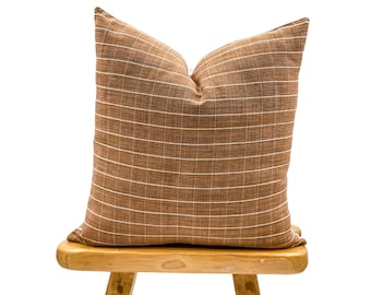Handwoven Windowpane Terracotta Rust pillow cover, Farmhouse Pillow Cover, Rust Brown Pillow Cover, Plaid Pillow Cover
