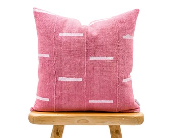 Authentic African Pillow, Pink Mudcloth Pillow, Pink and White Lines Pillow Cover, Throw Pillow cover 20x20, Sofa Cushion, Farmhouse pillow