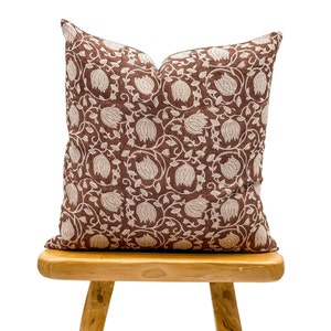 Designer Floral Terra Cotta Burgundy on Natural Linen Pillow Cover, Dark Terra Cotta Pillow cover, Boho Pillow, Fall Decor, Floral pillow