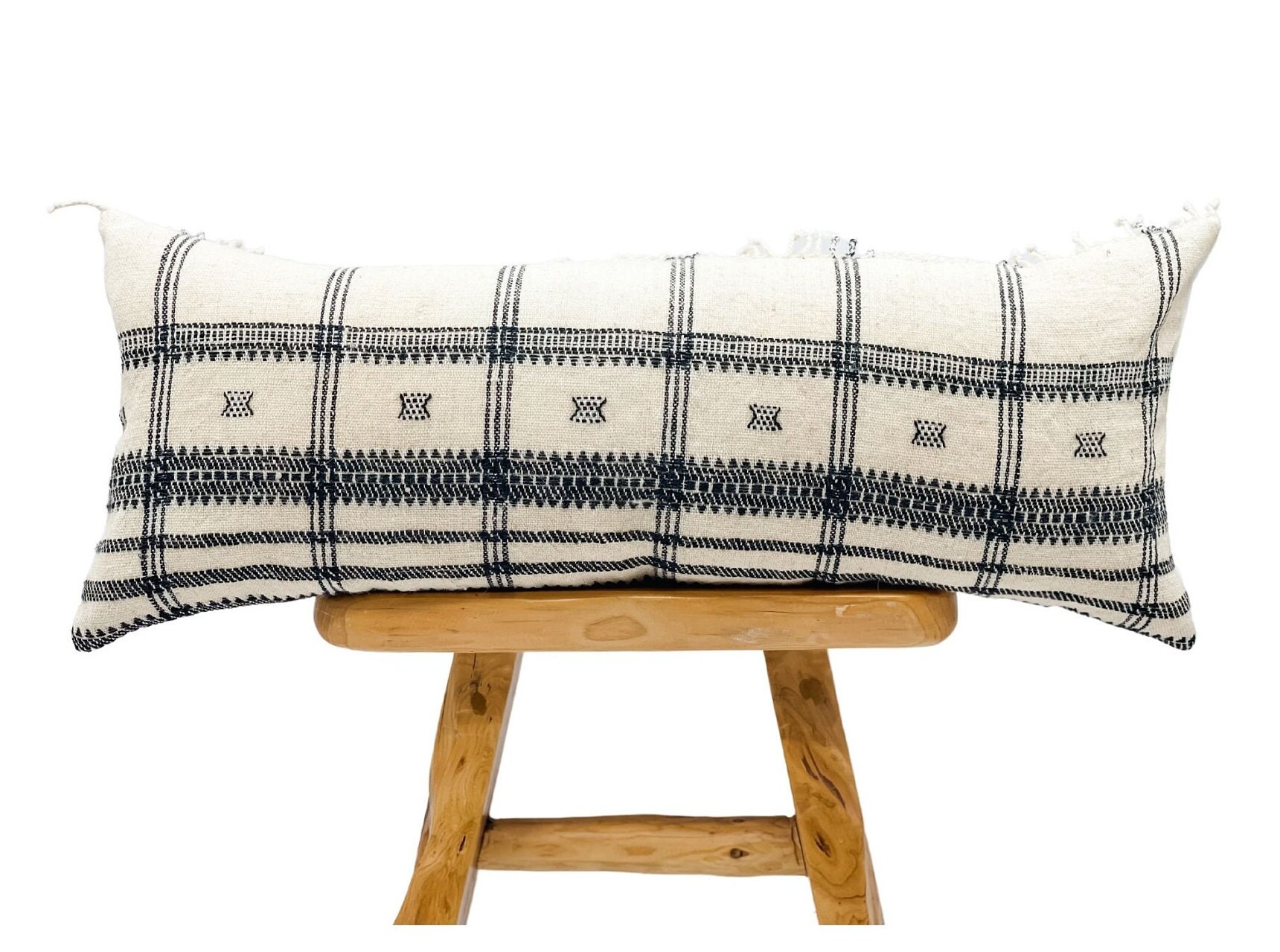 Extra Long Lumbar Pillow Cover, White Indian Wool Pillow, White