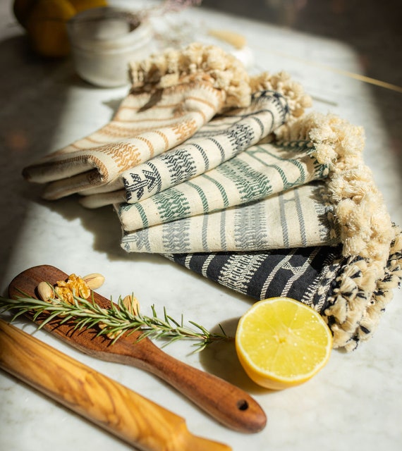 Pair of Striped Cotton Dish Towels Hand-Woven in Guatemala - Kitchen Love