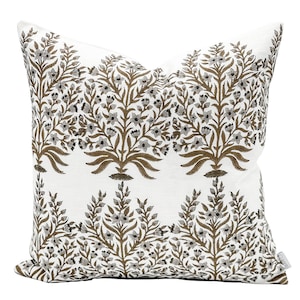Designer Floral Olive on Off White Linen Pillow Cover, Floral Pillow cover, Boho Pillow, Decorative Throw Pillow, Floral pillow cover