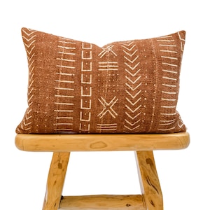 Authentic African Pillow, Lumbar Mudcloth Pillow, Brown Rust with White Abstracts Pillow Cover| Throw Pillow cover, Sofa Cushion 14x20