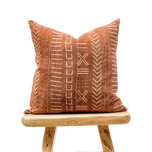 Authentic African Pillow Cover, Handwoven Mudcloth Pillow, Rust with Cream Abstract pattern Pillow | Throw Pillow cover, Sofa Cushion 20x20