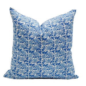 Designer Blue on Off White Linen Pillow Cover, Blue Floral Pillow cover, Boho Pillow, Modern Farmhouse Pillow, Light Blue Floral pillow