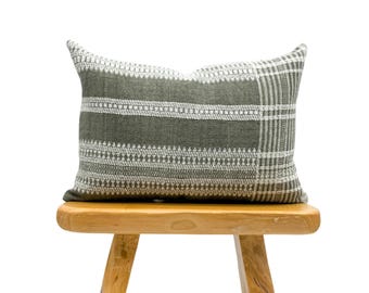 Lumbar Pillow cover, Grey with white lines Pillow, Vintage grey Decorative Throw pillow, Farmhouse fall decor pillow, neutral pillow