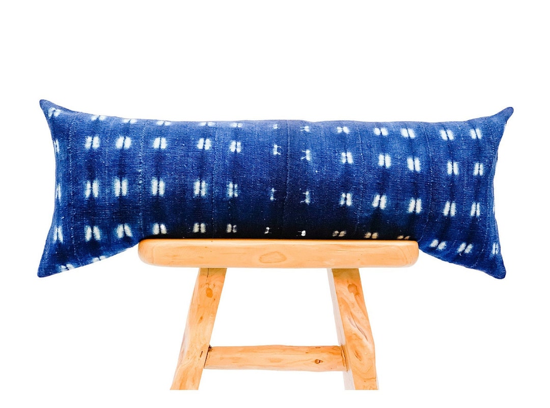 Extra Long Bolster Pillow, African Indigo Mudcloth Pillow Cover, Extra Long Lumbar Pillow, Long