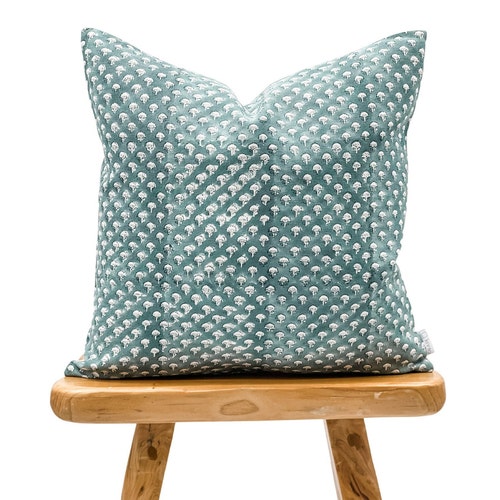 Designer Floral Indigo Blue on Natural Linen Pillow Cover Etsy