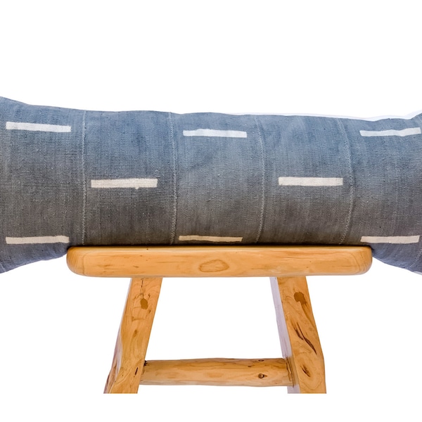 Extra long Bolster Pillow, African Mudcloth Pillow Cover, Extra Long Lumbar Pillow, Long Blue grey and white Cushion, Pillow cover 14x36