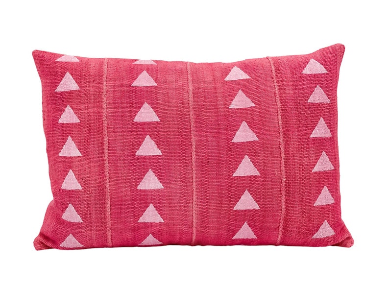 Authentic African Pillow, Lumbar Pillow, Pink Mudcloth Pillow, Pink and White triangles Pillow Cover , Throw Pillow cover, Cushion 14x20 image 4