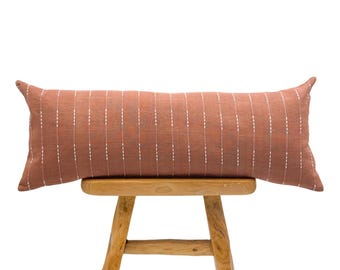 Extra Long Lumbar Pillow Cover, Oversized Lumbar pillow Cover, Handwoven Striped pillow, modern pillow, Rust textured Pillow, Fall Decor