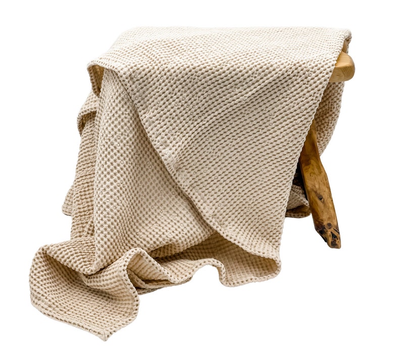 Oversized Linen Cotton Waffle Throw Blanket image 4