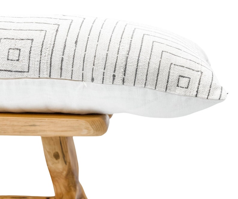 Extra Long Lumbar Pillow Cover Cream White Mudcloth Pillow Etsy