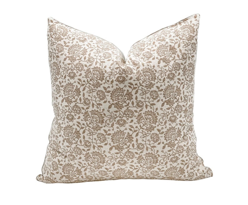 Designer Floral Pillow Cover in Tan Beige Neutral Floral - Etsy