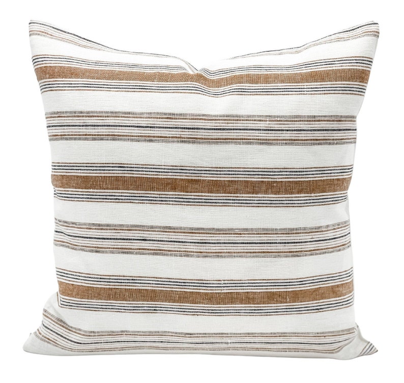 Designer Striped Handwoven Linen Pillow Cover, Tan brown stripes Pillow cover, Boho Pillow, Decorative Throw Pillow, Handloomed pillow cover image 5