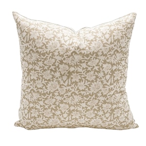 Designer Floral Pillow Cover in Tan Beige, Neutral Pillow cover, Boho Decorative Throw Pillow for Fall, Farmhouse Pillow, Hmong pillow