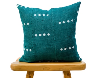 Green Mudcloth Pillow Cover 18x18, White Dots on green Pillow Cover, Authentic Throw Pillow, Cushion Cover, African Pillow