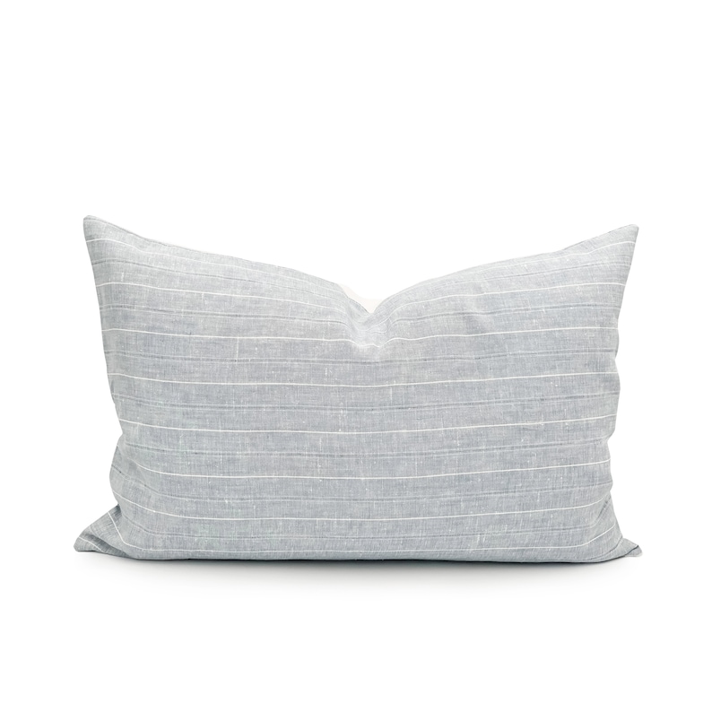 Blue Linen Striped Decorative Pillow Cover // Sofa Lumbar Pillow Cover Cushion Cover image 3