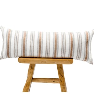 Extra Long Pillow, Designer Rust Brown Striped Linen Pillow Cover, Terra Cotta stripes Pillow cover, Boho Pillow, Farmhouse Pillow cover
