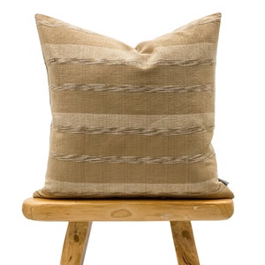 Tan and Mustard Striped Woven Pillow Cover, Neutral pillow, White tan and mustard pillow,  Farmhouse pillow, Tan textured pillow Cover