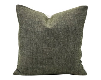 Krinto Rustic Solids in Olive Pillow cover, Olive green Pillow, Modern Farmhouse Pillow, Designer Pillow, Decorative Pillow, Handwoven Hemp
