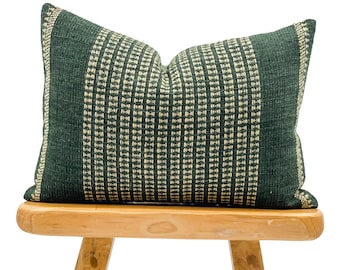 Lumbar Pillow Cover, Indian Wool Pillow Cover, Green Wool Pillow, Green and Yellow Pillow Cover 14x20, Lumbar Pillow 14x20, Farmhouse pillow