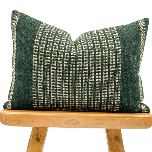 Lumbar Pillow Cover Indian Wool Pillow Cover Green Wool Etsy