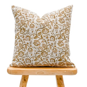 Funda de almohada de lino natural con diseño floral en tonos caqui, oliva y mostaza, almohada bohemia, almohada decorativa, almohada floral, almohada decorativa de verano