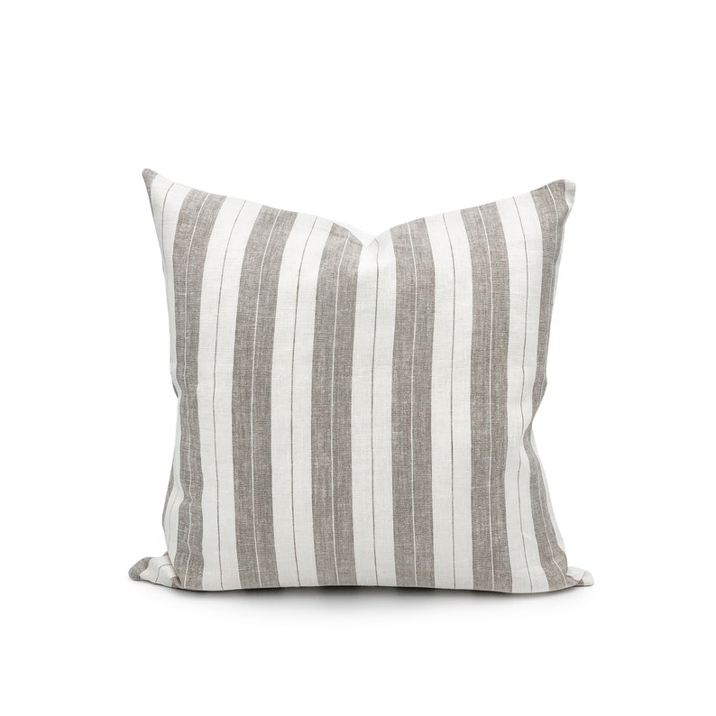 Taupe and White Pillow Covers 20x20 Striped Linen Pillow Etsy