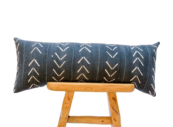 Large Blue Bohemian Lumbar Pillow Cover Dark Blue Mudcloth Pillow