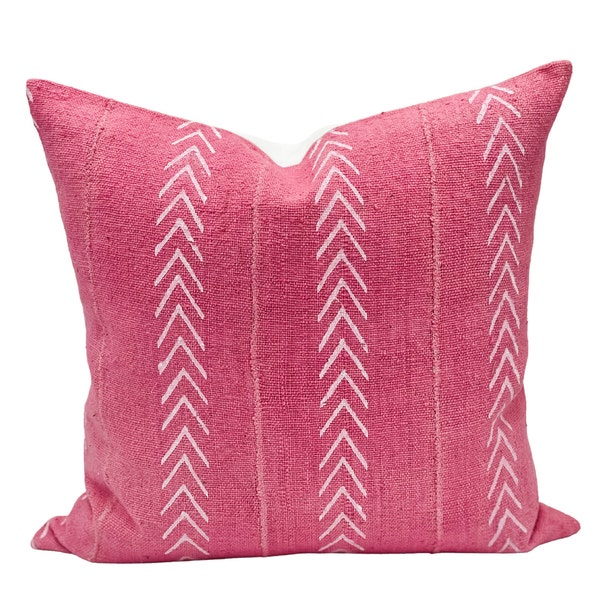 Authentic African Pillow, Pink Mudcloth Pillow, Pink and White Pillow Cover, Throw Pillow cover 20x20, Sofa Cushion, Farmhouse pillow