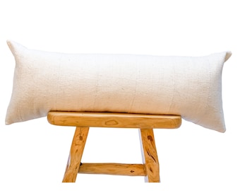 Extra Long Lumbar Pillow, African Pillow, Cream White Mudcloth Pillow, Bolster Pillow Cover 14x36, Boho Throw Pillow, Farmhouse pillow