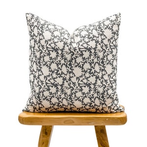 Designer Floral Pillow Cover in Charcoal grey, Accent Pillow cover, Boho Pillow, Decorative Throw Pillow for Fall, Farmhouse Pillow
