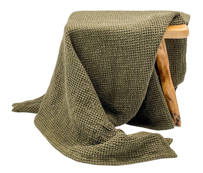 Oversized Linen Cotton Waffle Throw Blanket image 6