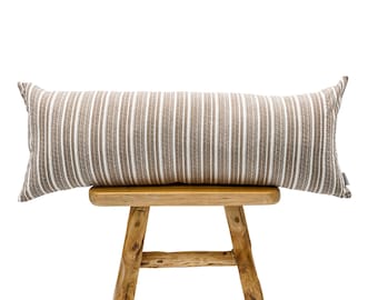 Extra Long Lumbar Pillow cover, bolster Pillow, Long Pillow cover, Light Brown and white Decorative Throw pillow 14x36, Neutral