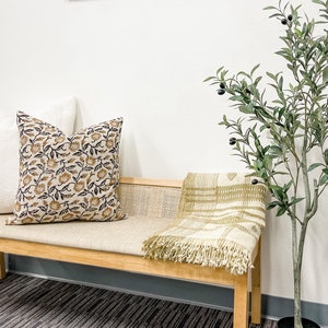 Designer Floral Mustard and Black on Natural Linen Pillow Cover, Black ...